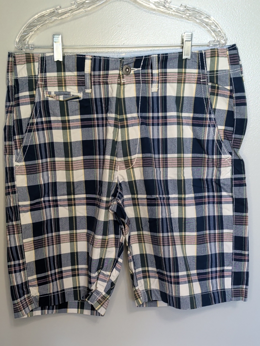 American Eagle Outfitters Mens Plaid Shorts Navy,White,Green,Pink,Yellow Size34